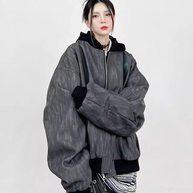 木木兔 美式高街假两件皮衣外套春季连帽做旧痞帅休闲潮牌复古皮夹克 男款