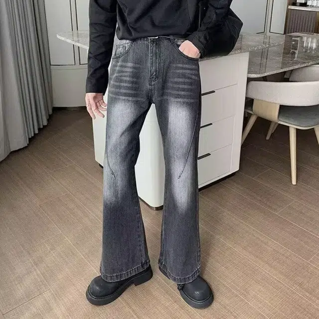 木木兔 夏季美式显高显瘦百搭牛仔裤休闲时尚宽松设计感小众直筒微喇长裤 男款