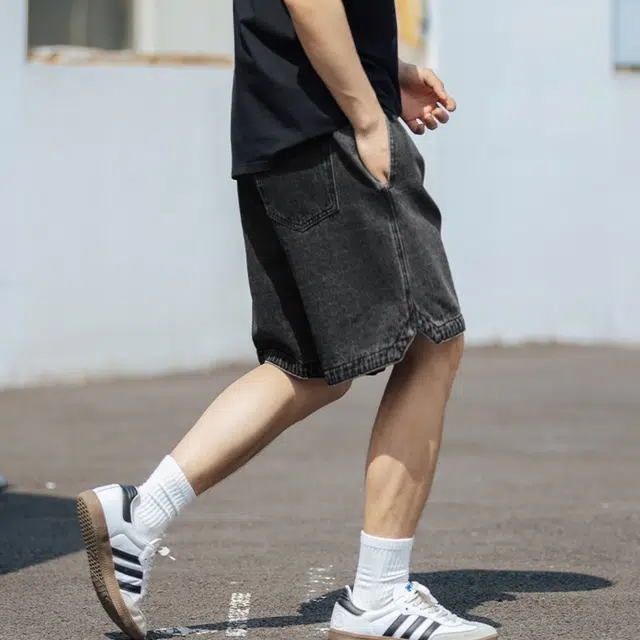 木木兔 美式复古做旧潮牌水洗高街百搭小众时尚五分牛仔短裤 男款