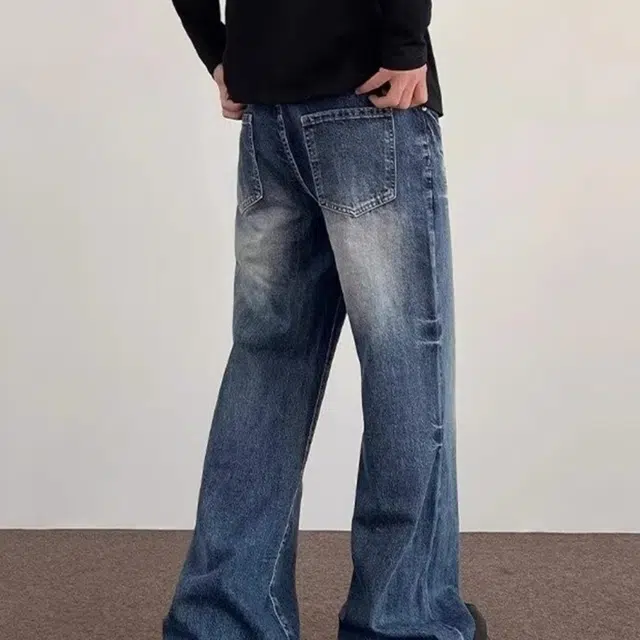 木木兔 美式复古高级感小众做旧猫须直筒宽松牛仔裤休闲时尚男设计感痞帅裤子潮牌 男款