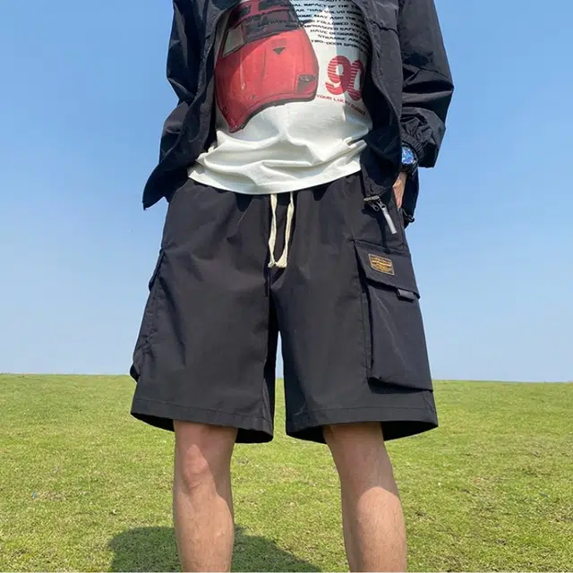木木兔 美式大口袋潮牌速干百搭休闲宽松时尚运动中裤透气小众五分裤工装短裤 男款
