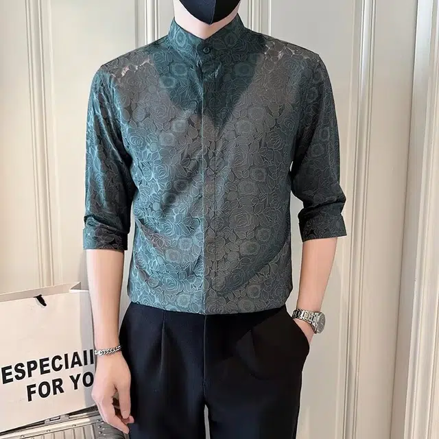 木木兔 美式夏季冰丝男大码衬衣宽松休闲中国风男装刺绣复古印花衬衫 男女同款