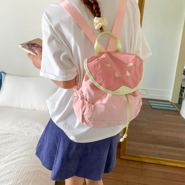 绿野客 轻便 可爱卡通水果造型背包 儿童包 少女风 设计款 尼龙 双肩包 中号 粉色