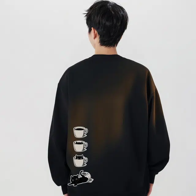 阿凡迪 重磅美式复古潮流高街创意个性简约杯子猫咪手写字母印花宽松日常通勤休闲运动经典百搭氛围感长袖圆领卫衣 男女同款