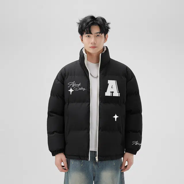 阿凡迪 美式高街复古十字星潮流品牌大字母户外加厚保暖防风抗寒宽松休闲百搭嘻哈街头校园学院风无性别主义撞色立领面包棉服 男女同款