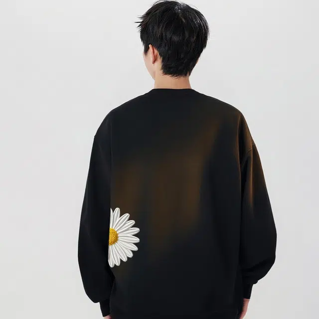 阿凡迪 仿刺绣重磅美式复古高街时尚潮流创意手写签名体小雏菊印花纯色宽松日常通勤休闲运动经典百搭长袖氛围感圆领卫衣 男女同款