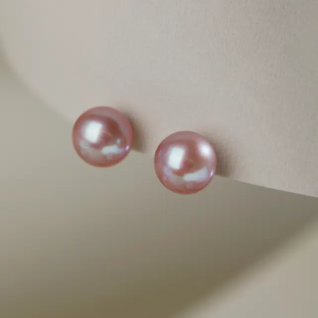 海蒂 若华 紫色正圆强光 淡水珍珠 耳钉 女款