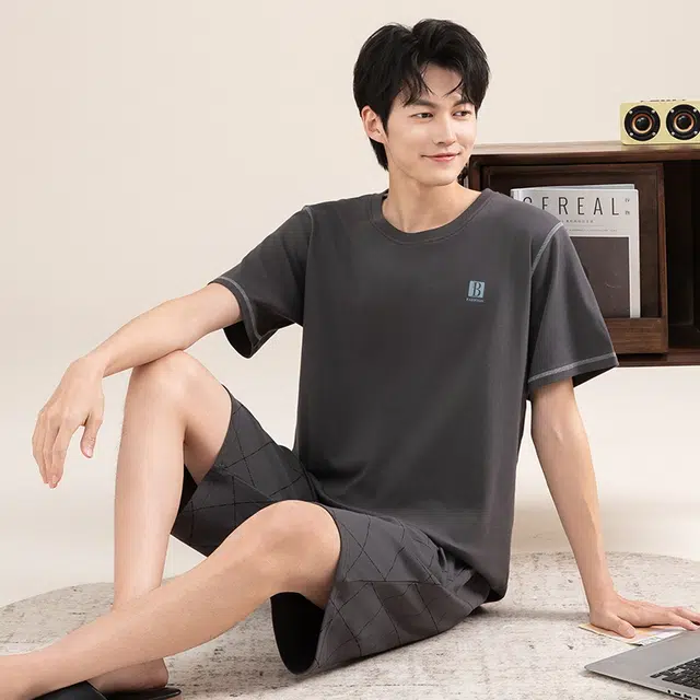 黛尔佳人 纯棉短袖亲肤透气简约时尚套头睡衣套装 男款