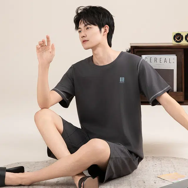 黛尔佳人 纯棉短袖亲肤透气简约时尚套头睡衣套装 男款