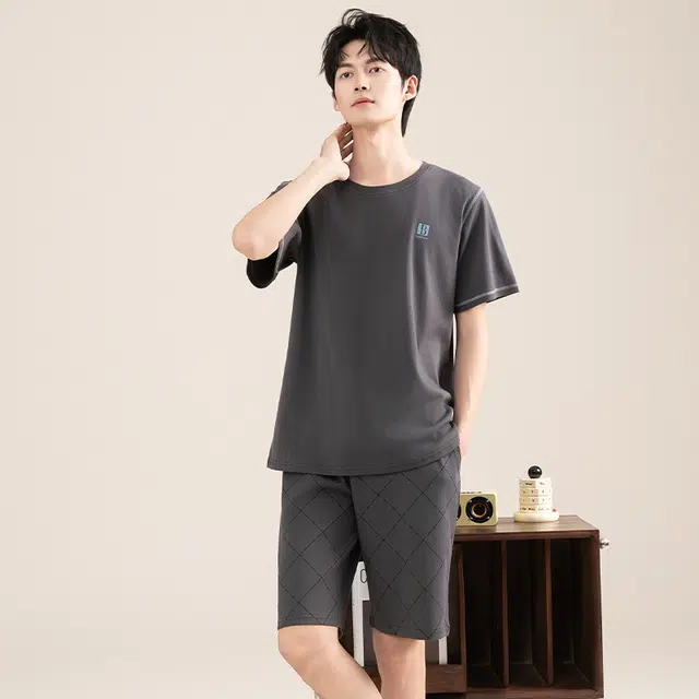 黛尔佳人 纯棉短袖亲肤透气简约时尚套头睡衣套装 男款