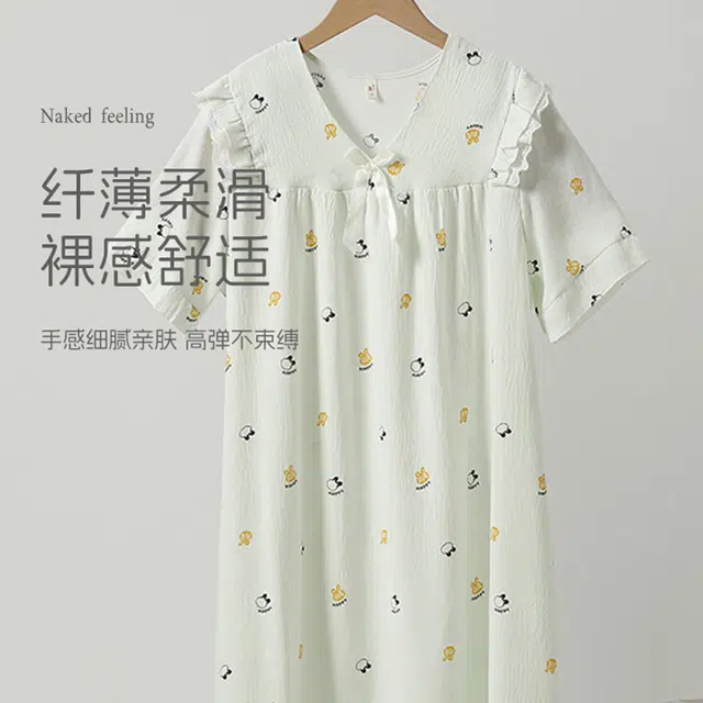 黛尔佳人 可爱时尚蝴蝶结泡泡棉轻薄透气短袖家居服睡裙 女款