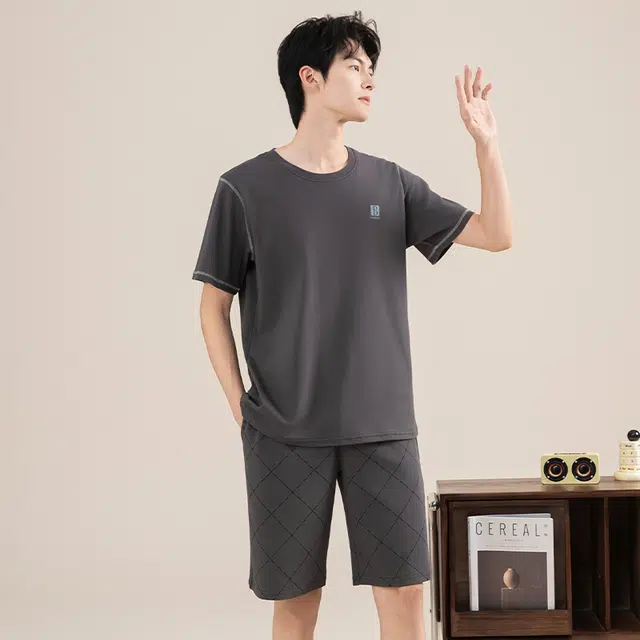 黛尔佳人 纯棉短袖亲肤透气简约时尚套头睡衣套装 男款