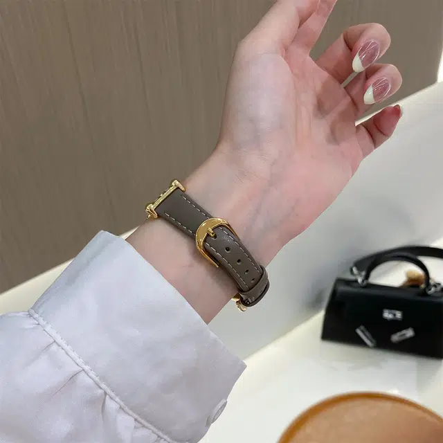 导维 华为适用 手表表带 金属 牛皮材质 时尚高级金属拼牛皮腕带男女通用