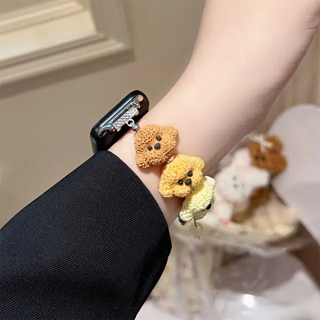 导维 小米红米适用 手表表带 串珠材质 智能男透气泰迪小狗高级女替换通用配件手链