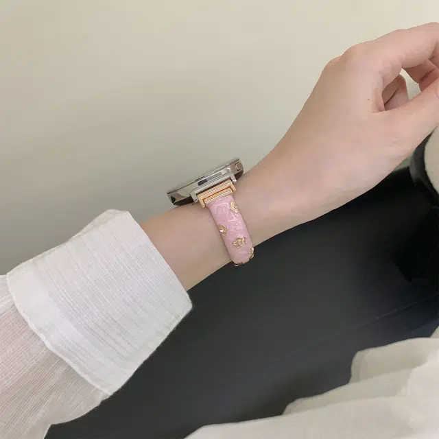 导维 表带 华为适用 金属材质 智能级花朵钻滴胶手镯高级优雅手表男女通用