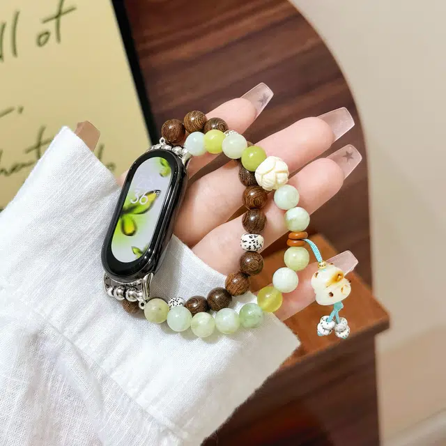 导维 表带 小米红米适用  串珠 菩提金丝木材质 弹力手表腕带菩提金丝木智能运动配件男女通用