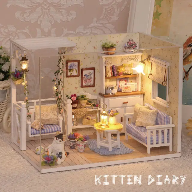 格薇拉 小猫日记小屋立体手工房子建筑 拼装模型