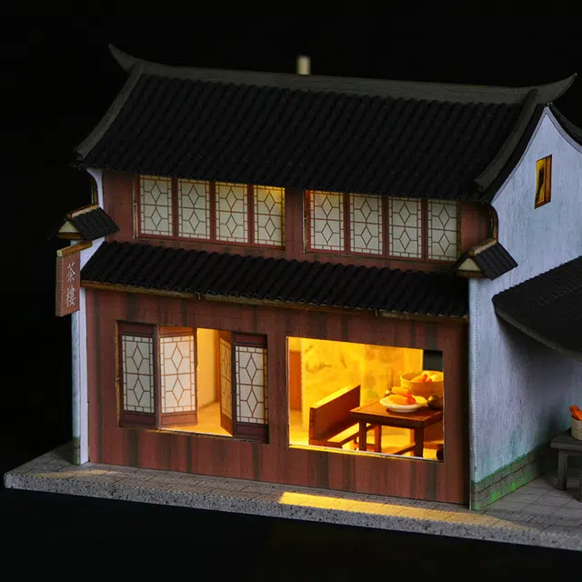 格薇拉 中国风小屋创意当阳茶楼庭院别墅 拼装模型