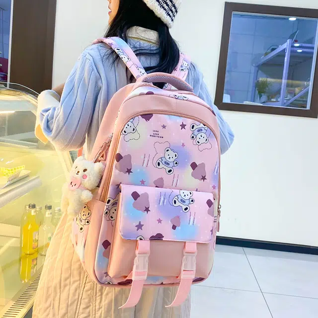 南潇湘 小清新休闲高颜值韩版背包初中生高中生大学生上课百搭书包 尼龙布 组合装 男女同款情侣款 粉红色/蓝色/绿色/紫色/黑色