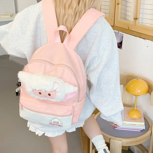 南潇湘 小清新可爱时尚潮流百搭背包初高中大学生 尼龙布 双肩包 常规 女款 粉色