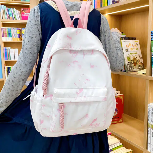 南潇湘 小清新休闲高颜值精美潮版韩版背包初中生高中生大学生上课百搭书包 尼龙 双肩包 常规 男女同款情侣款 粉色/蓝色/绿色/黑色