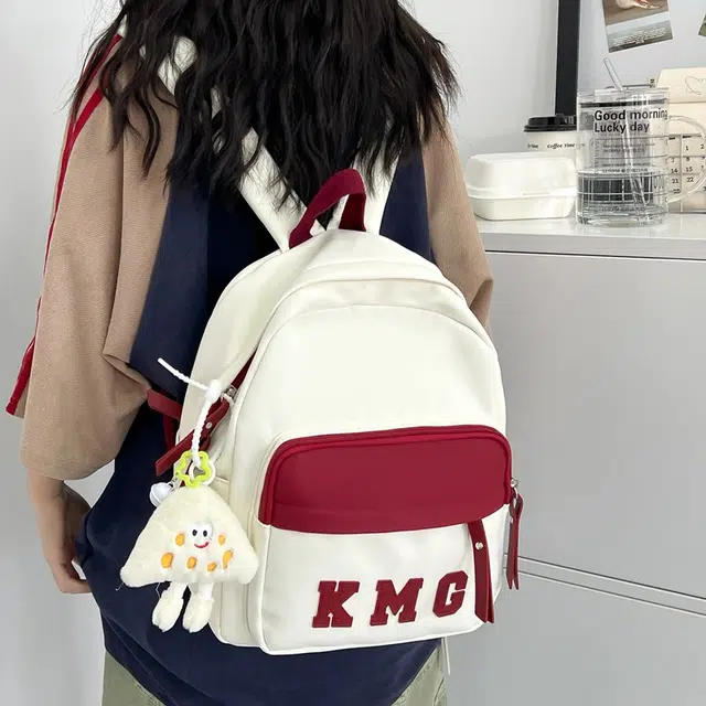 南潇湘 小清新休闲高颜值精美潮版韩版背包初高中大学上课百搭 尼龙布 双肩包 男女同款情侣款 红色/蓝色/黑色/卡其色