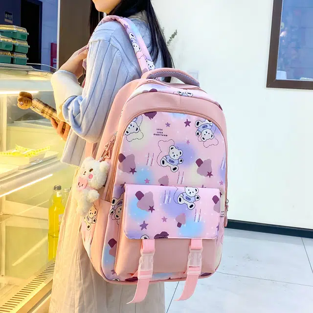 南潇湘 小清新休闲高颜值韩版背包初中生高中生大学生上课百搭书包 尼龙布 组合装 男女同款情侣款 粉红色/蓝色/绿色/紫色/黑色