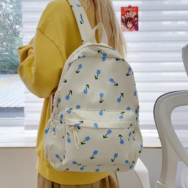 南潇湘 简约时尚潮流印花 尼龙布 双肩包 常规 女款 兰花/笑脸/蓝星/黑星