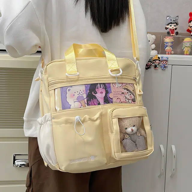 南潇湘 时尚简约透明层百搭初高中大学生上课百搭多功能斜挎包 涤纶 单肩手提包 女款 黄色/卡其色/黑色/蓝色/绿色