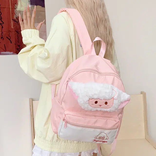 南潇湘 小清新可爱时尚潮流百搭背包初高中大学生 尼龙布 双肩包 常规 女款 粉色