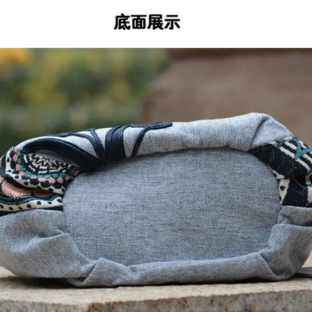 南潇湘 复古风百搭设计潮流外出通勤简约小众高颜值精美配色休闲感高中生大学生单肩包 棉麻混纺 手提包 女款 宝蓝色