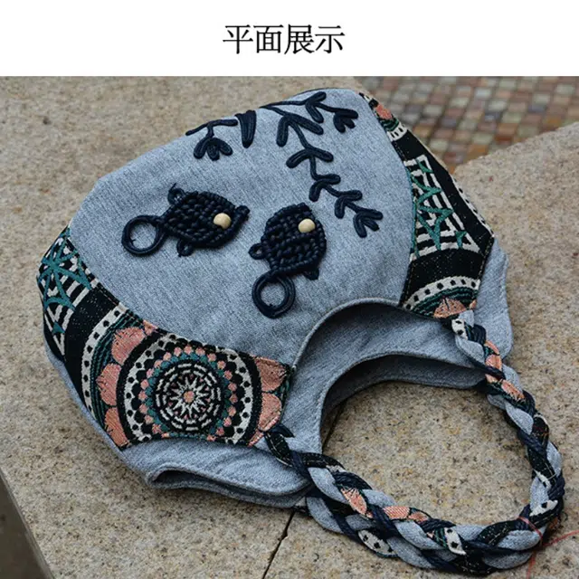 南潇湘 复古风百搭设计潮流外出通勤简约小众高颜值精美配色休闲感高中生大学生单肩包 棉麻混纺 手提包 女款 宝蓝色