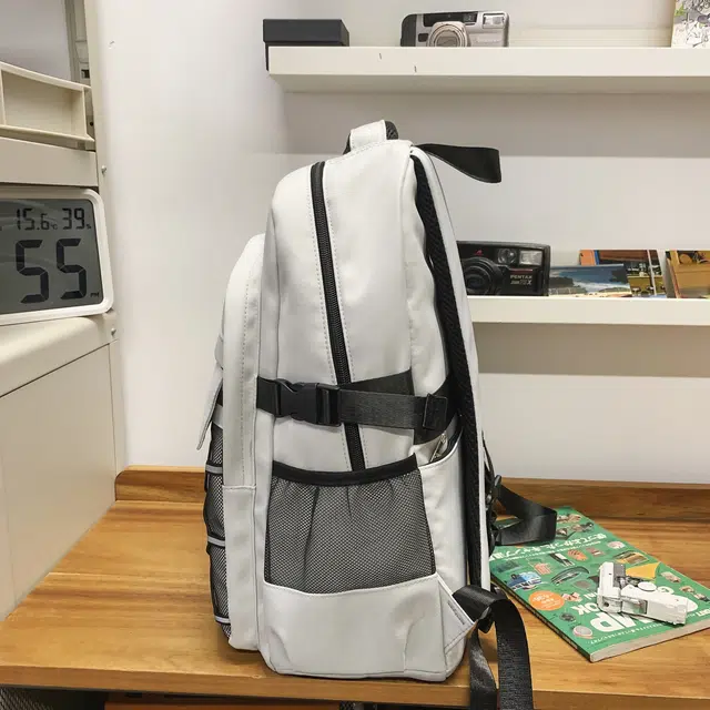 南潇湘 字母印花轻便简约国风运动耐磨背包上课百搭书包 尼龙 双肩包 常规 男女同款情侣款 灰色/黑色/红色/米色