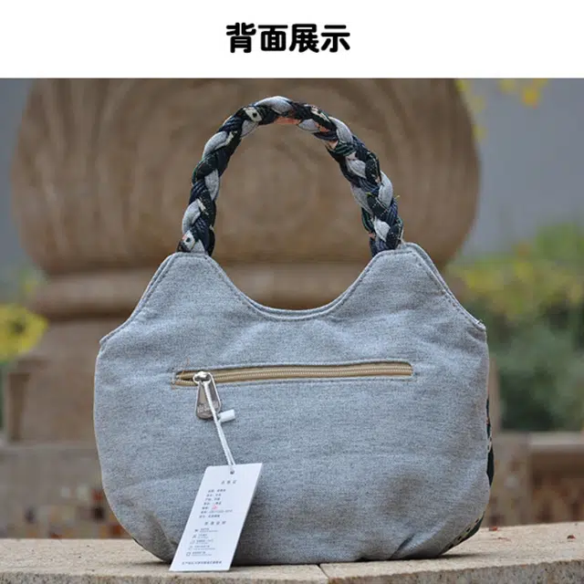 南潇湘 复古风百搭设计潮流外出通勤简约小众高颜值精美配色休闲感高中生大学生单肩包 棉麻混纺 手提包 女款 宝蓝色