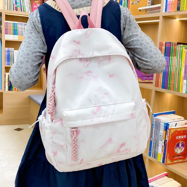 南潇湘 小清新休闲高颜值精美潮版韩版背包初中生高中生大学生上课百搭书包 尼龙 双肩包 常规 男女同款情侣款 粉色/蓝色/绿色/黑色