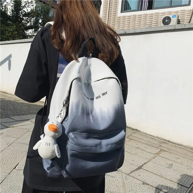 南潇湘 小清新休闲高颜值精美潮版韩版百搭书包 尼龙布 双肩包 常规 男女同款情侣款 灰色卡其色绿色蓝色