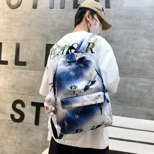 南潇湘 小清新休闲高颜值韩版背包初中生高中生大学生上课百搭书包 尼龙布 双肩包 男女同款情侣款 蓝色/绿色/咖啡色/黑色