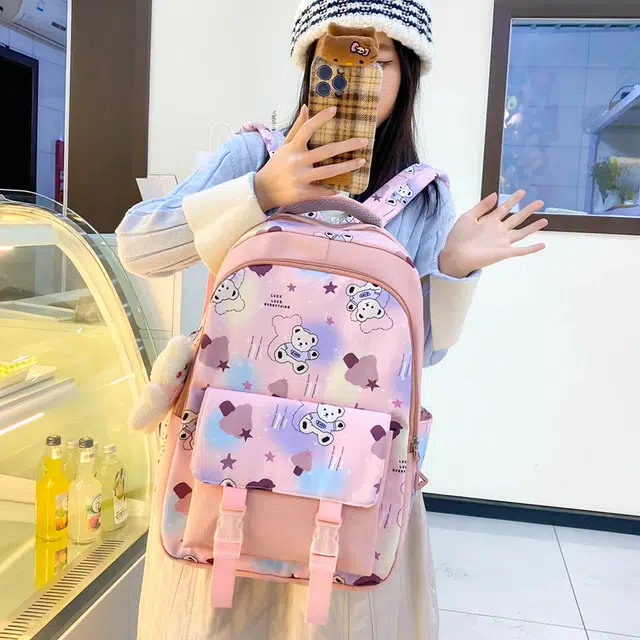 南潇湘 小清新休闲高颜值韩版背包初中生高中生大学生上课百搭书包 尼龙布 组合装 男女同款情侣款 粉红色/蓝色/绿色/紫色/黑色