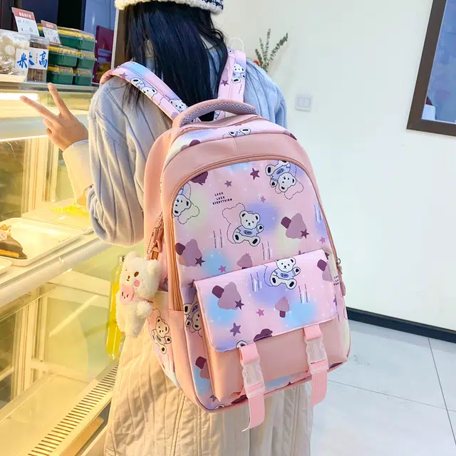 南潇湘 小清新休闲高颜值韩版背包初中生高中生大学生上课百搭书包 尼龙布 组合装 男女同款情侣款 粉红色/蓝色/绿色/紫色/黑色