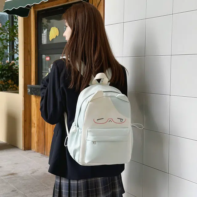 南潇湘 可爱甜美卡通猫咪高颜值精美时尚简约背包初高中生大学生上课百搭轻便大容量书包 尼龙 双肩包 常规 女款 绿色/蓝色/粉色/黑色