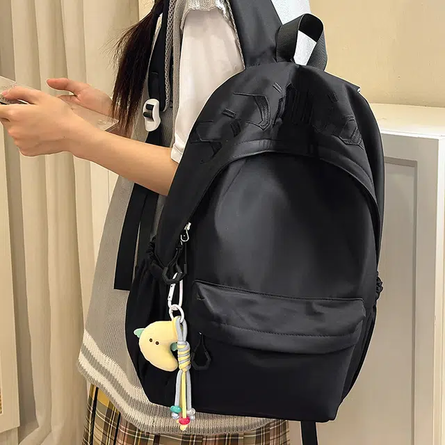 南潇湘 小清新休闲高颜值精美潮版韩版背包初高中大学上课百搭 尼龙 双肩包 男女同款情侣款 黑色/紫色/蓝色/红色/绿色