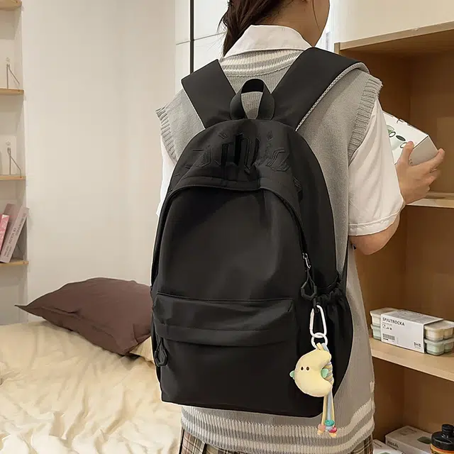南潇湘 小清新休闲高颜值精美潮版韩版背包初高中大学上课百搭 尼龙 双肩包 男女同款情侣款 黑色/紫色/蓝色/红色/绿色