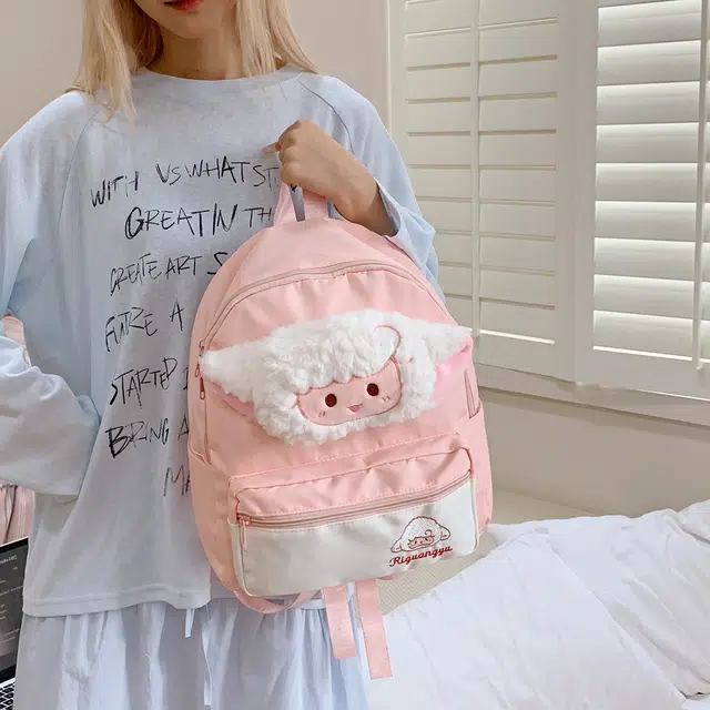 南潇湘 小清新可爱时尚潮流百搭背包初高中大学生 尼龙布 双肩包 常规 女款 粉色