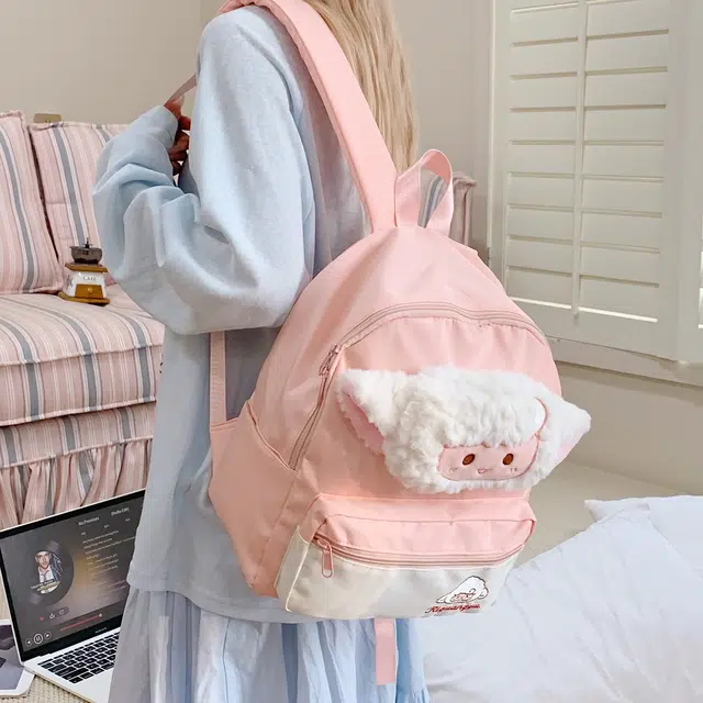 南潇湘 小清新可爱时尚潮流百搭背包初高中大学生 尼龙布 双肩包 常规 女款 粉色