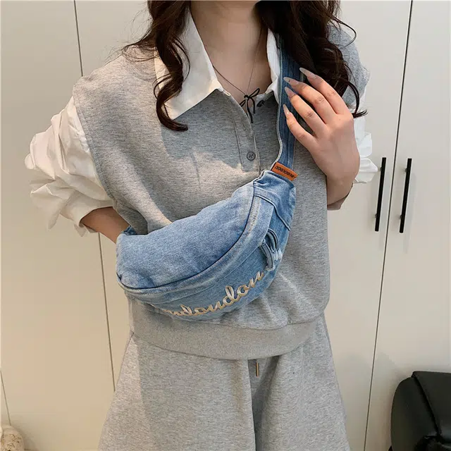 南潇湘 时尚潮流百搭出行 牛仔布 腰包 常规 男女同款情侣款 浅蓝色/黑色/深蓝色