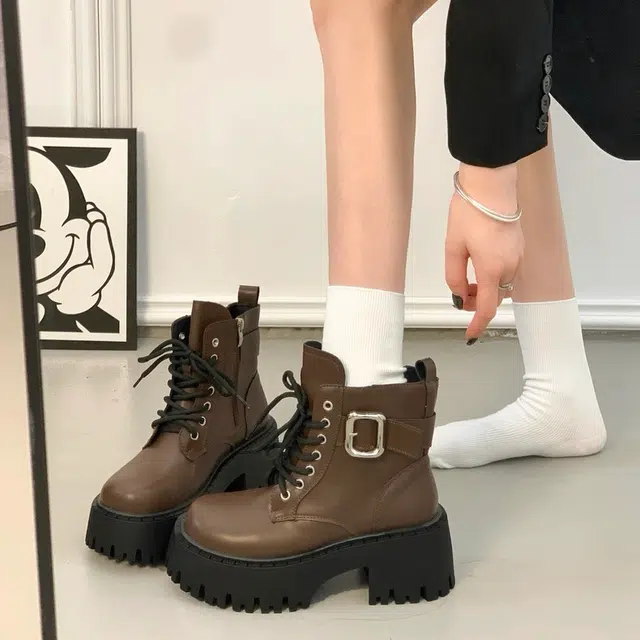 时尚厚底英伦风小个子必备帅气机车 短靴 女