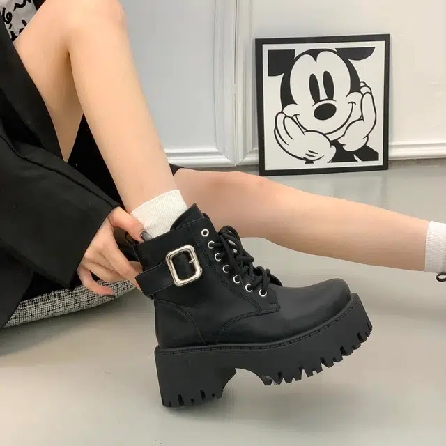 时尚厚底英伦风小个子必备帅气机车 短靴 女