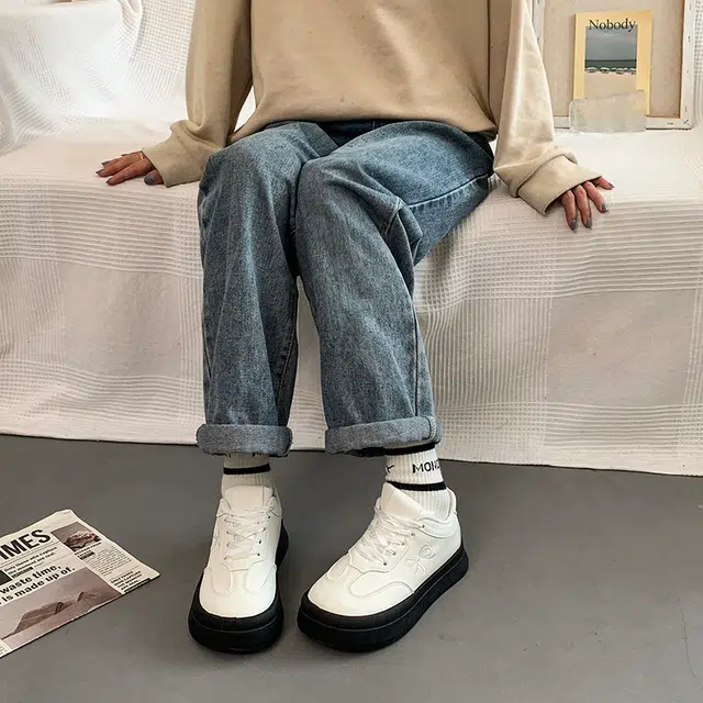 潮流小众复古甜美休闲百搭蝴蝶结厚底小个子显脚小学院风 耐磨轻便透气 低帮 板鞋 女款