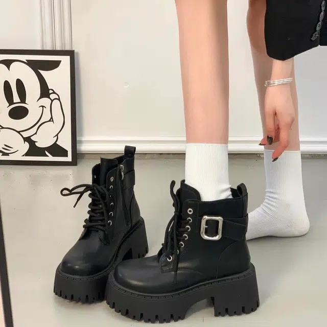 时尚厚底英伦风小个子必备帅气机车 短靴 女
