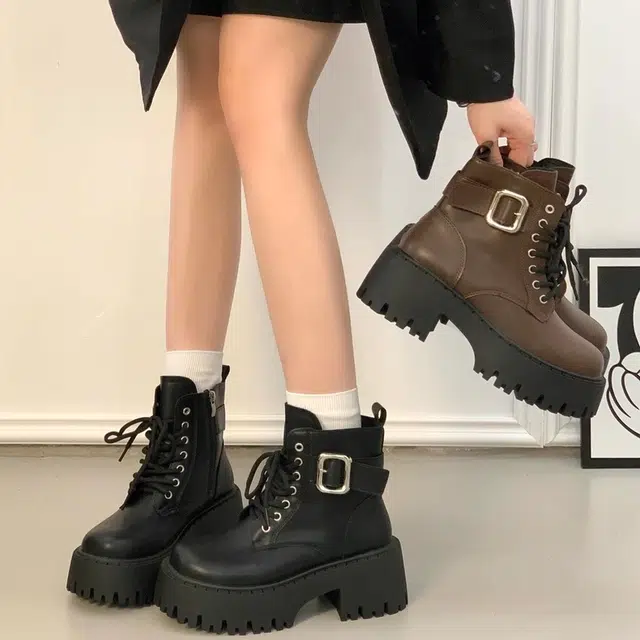 时尚厚底英伦风小个子必备帅气机车 短靴 女